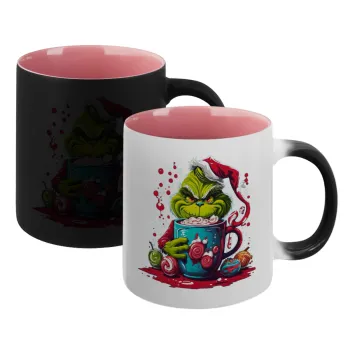 Giggling Grinchy Galore, Κούπα Μαγική εσωτερικό ΡΟΖ, κεραμική 330ml που αλλάζει χρώμα με το ζεστό ρόφημα