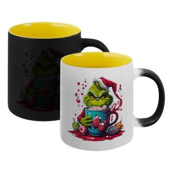 Giggling Grinchy Galore, Κούπα Μαγική εσωτερικό κίτρινη, κεραμική 330ml που αλλάζει χρώμα με το ζεστό ρόφημα