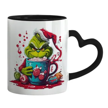 Giggling Grinchy Galore, Mug heart black handle, ceramic, 330ml