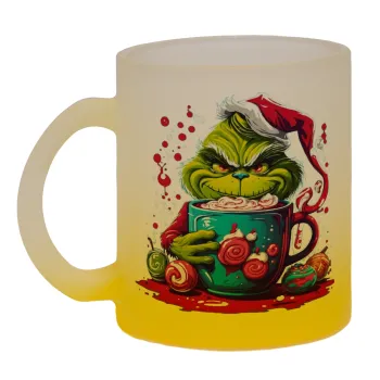 Giggling Grinchy Galore, Κούπα γυάλινη δίχρωμη με βάση το κίτρινο ματ, 330ml