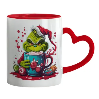 Giggling Grinchy Galore, Mug heart red handle, ceramic, 330ml