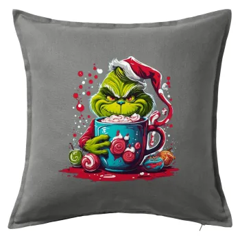 Giggling Grinchy Galore, Sofa cushion Grey 50x50cm includes filling