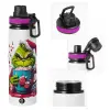 Metallic water bottle with safety lid, 850ml aluminum