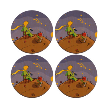 Ο μικρός πρίγκιπας planet, ΣΕΤ x4 Σουβέρ ξύλινα στρογγυλά plywood (9cm)