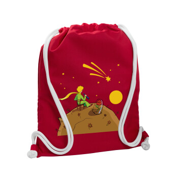 Ο μικρός πρίγκιπας planet, Τσάντα πλάτης πουγκί GYMBAG Κόκκινη, με τσέπη (40x48cm) & χονδρά κορδόνια