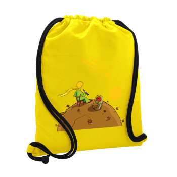 The Little prince planet, Τσάντα πλάτης πουγκί GYMBAG Κίτρινη, με τσέπη (40x48cm) & χονδρά κορδόνια