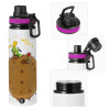 Metallic water bottle with safety lid, 850ml aluminum
