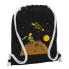 Backpack pouch GYMBAG Black, with pocket (40x48cm) & thick white cords