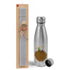 Easter Set, metallic Inox water bottle (750ml) & aromatic flat Easter candle (30cm) (GRAY)