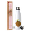 Easter Set, metallic stainless steel water bottle (750ml) & scented flat Easter candle (30cm) (PINK)