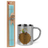 Easter Set, metallic thermal cup (300ml) & aromatic flat Easter candle (30cm) (TURQUOISE)