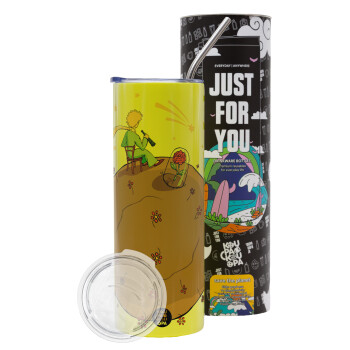 The Little prince planet, Neon Yellow Travel Tumbler, with metal straw (Stainless steel 304 Food grade, BPA free, 600ml)