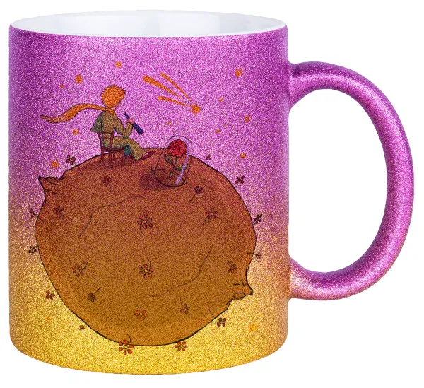 The Little prince planet — Gold/pink glitter mug, ceramic, 330ml