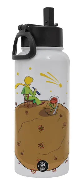 The Little prince planet — Metal mug thermo White with Straw and Spout Lid (Stainless steel), double wall, 950ml