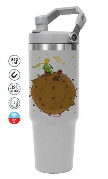 Ο μικρός πρίγκιπας planet — ΓΚΡΙ Travel Tumbler Θερμός με χερούλι και καλαμάκι 890ml
