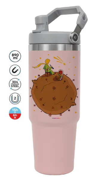 Ο μικρός πρίγκιπας planet — ΡΟΖ Travel Tumbler Θερμός με χερούλι και καλαμάκι 890ml