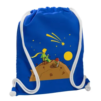 Ο μικρός πρίγκιπας planet, Τσάντα πλάτης πουγκί GYMBAG Μπλε, με τσέπη (40x48cm) & χονδρά κορδόνια