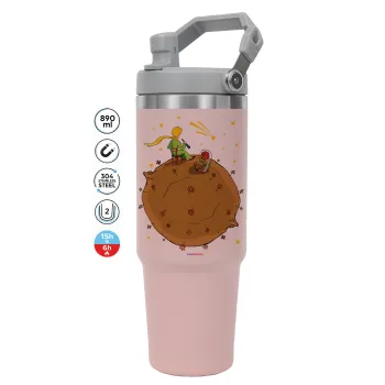 Ο μικρός πρίγκιπας planet, ΡΟΖ χρώματος Θερμός Ανοξείδωτο 890ml (30oz) με χερούλι