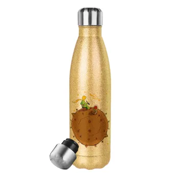 The Little prince planet, Glitter gold stainless steel thermos bottle, double-walled, 500ml