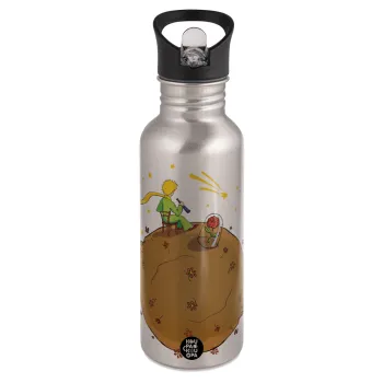 The Little prince planet, Water bottle Silver with straw, stainless steel 600ml