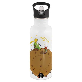 Ο μικρός πρίγκιπας planet, Παγούρι νερού Λευκό με καλαμάκι, ανοξείδωτο ατσάλι 600ml