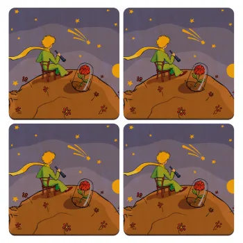 The Little prince planet, ΣΕΤ x4 Σουβέρ ξύλινα τετράγωνα plywood (9cm)
