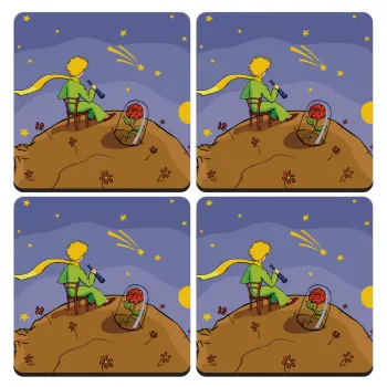 The Little prince planet, ΣΕΤ 4 Σουβέρ ξύλινα τετράγωνα (9cm)