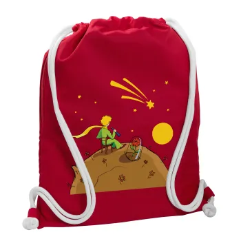 Ο μικρός πρίγκιπας planet, Τσάντα πλάτης πουγκί GYMBAG Κόκκινη, με τσέπη (40x48cm) & χονδρά κορδόνια