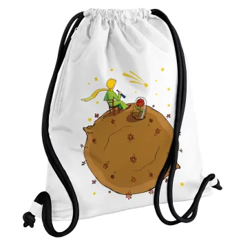 The Little prince planet, Backpack pouch GYMBAG white, with pocket (40x48cm) & thick cords