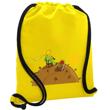 The Little prince planet, Backpack pouch GYMBAG Yellow, with pocket (40x48cm) & thick cords