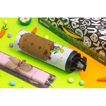 The Little prince planet, Easter candle,Travel Tumbler 2 Lids, with metal straw & cleaning brush & aromatic flat candle (30cm) (PINK)