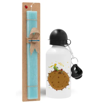 The Little prince planet, Easter Set, metallic aluminum water bottle (500ml) & scented flat candle (30cm) (TURQUOISE)
