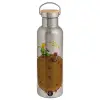Μεταλλικό παγούρι θερμός (Stainless steel) Ασημένιο με ξύλινο καπακι (bamboo), διπλού τοιχώματος, 750ml