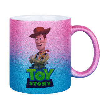 Woody cowboy, Κούπα Χρυσή/Μπλε Glitter, κεραμική, 330ml