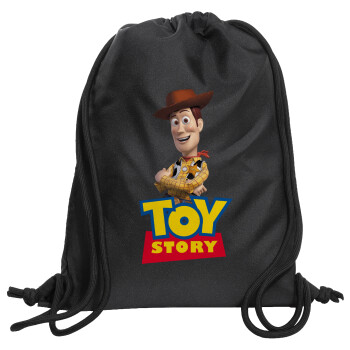 Woody cowboy, Τσάντα πλάτης πουγκί GYMBAG Μαύρη, με τσέπη (40x48cm) & χονδρά κορδόνια