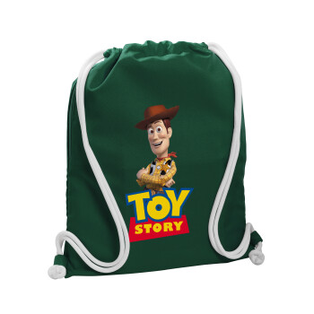 Woody cowboy, Backpack pouch GYMBAG BOTTLE GREEN, with pocket (40x48cm) & thick white cords