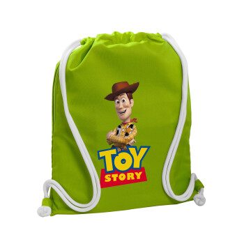 Woody cowboy, Τσάντα πλάτης πουγκί GYMBAG LIME GREEN, με τσέπη (40x48cm) & χονδρά κορδόνια