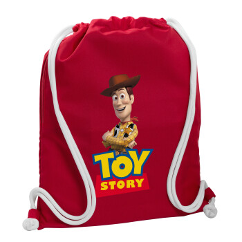 Woody cowboy, Τσάντα πλάτης πουγκί GYMBAG Κόκκινη, με τσέπη (40x48cm) & χονδρά κορδόνια