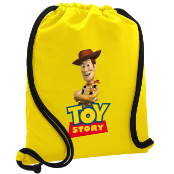Woody cowboy, Τσάντα πλάτης πουγκί GYMBAG Κίτρινη, με τσέπη (40x48cm) & χονδρά κορδόνια