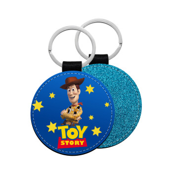 Woody cowboy, Μπρελόκ Δερματίνη, στρογγυλό ΜΠΛΕ (5cm)