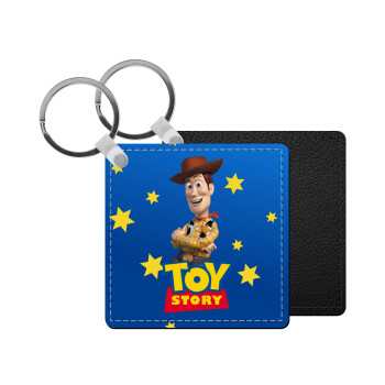 Woody cowboy, Μπρελόκ Δερματίνη, τετράγωνο ΜΑΥΡΟ (5x5cm)