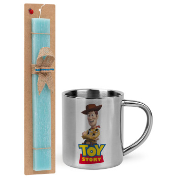 Woody cowboy, Πασχαλινό Σετ, μεταλλική κούπα θερμό (300ml) & πασχαλινή λαμπάδα αρωματική πλακέ (30cm) (ΤΙΡΚΟΥΑΖ)