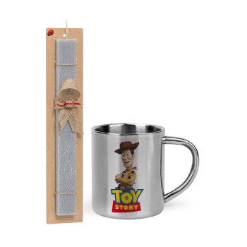 Woody cowboy, Πασχαλινό Σετ, μεταλλική κούπα θερμό (300ml) & πασχαλινή λαμπάδα αρωματική πλακέ (30cm) (ΓΚΡΙ)