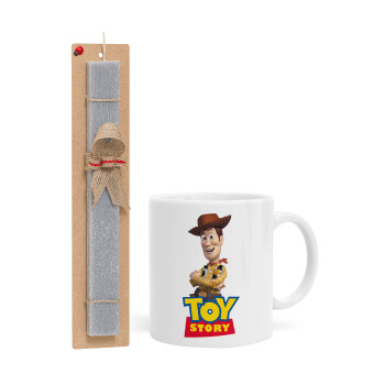 Woody cowboy, Easter Set, Ceramic Cup (330ml) & Easter aromatic flat candle (30cm) (GRAY)