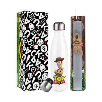 Woody cowboy, Easter candle, metallic white thermos bottle (500ml) & aromatic flat candle (30cm) (GRAY)