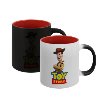 Woody cowboy, Κούπα Μαγική εσωτερικό κόκκινο, κεραμική, 330ml που αλλάζει χρώμα με το ζεστό ρόφημα