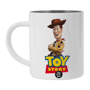 Woody cowboy, Λευκή Ανοξείδωτη Μεταλλική Κούπα 450ml - Διπλού Τοιχώματος 