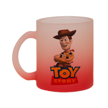 Woody cowboy, Κούπα γυάλινη δίχρωμη με βάση το κόκκινο ματ, 330ml