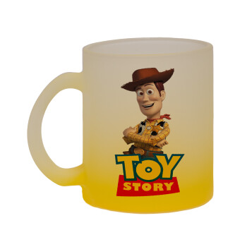 Woody cowboy, Κούπα γυάλινη δίχρωμη με βάση το κίτρινο ματ, 330ml