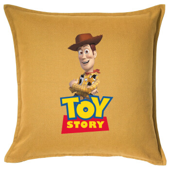 Woody cowboy, Μαξιλάρι καναπέ Κίτρινο 100% βαμβάκι, περιέχεται το γέμισμα (50x50cm)